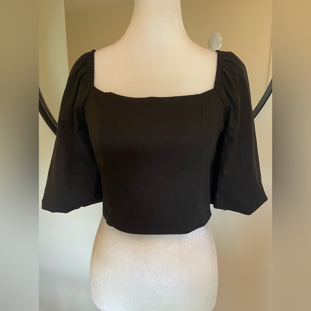 NWT Milly Linen Puff Sleeve Crop Top - Picture 5 of 8